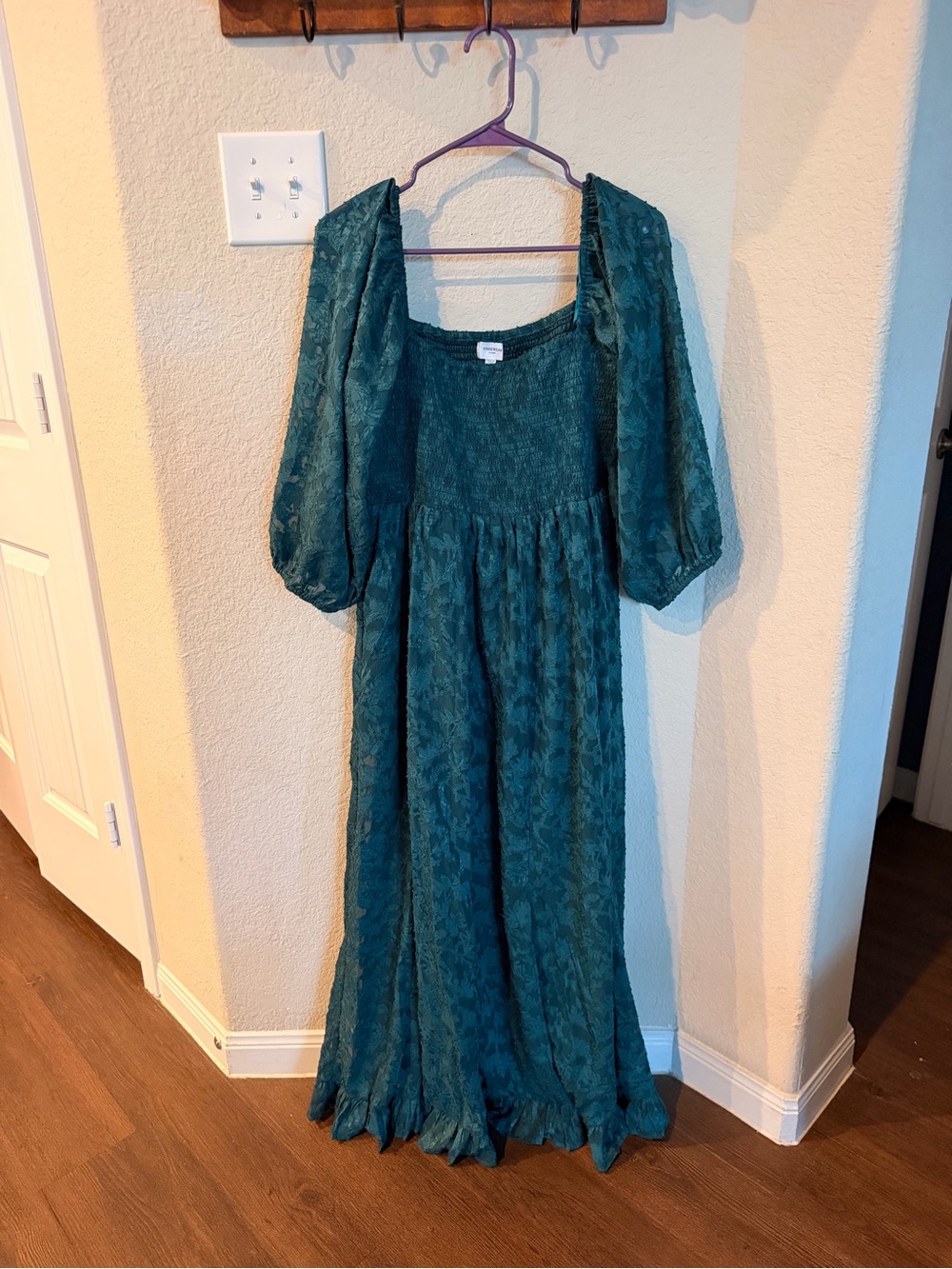 Anniewear Women’s Dark Green Maxi Dress with Puff Sleeve size XL